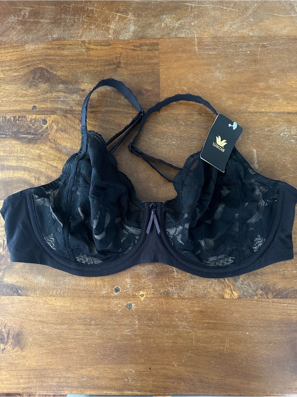 Wacoal 855223 Black Lace Underwire Bra with Sheer Cups 38C NWT